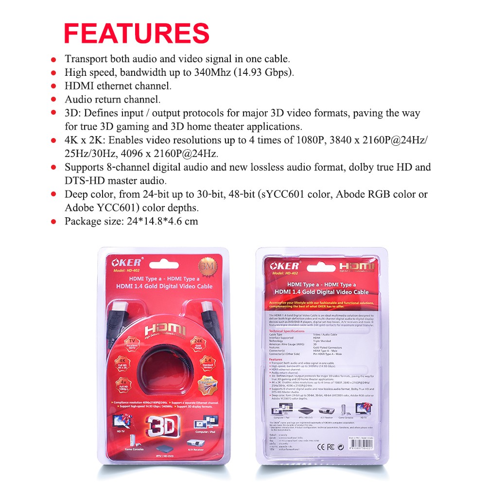 OKER HD-402 CABLE 3M