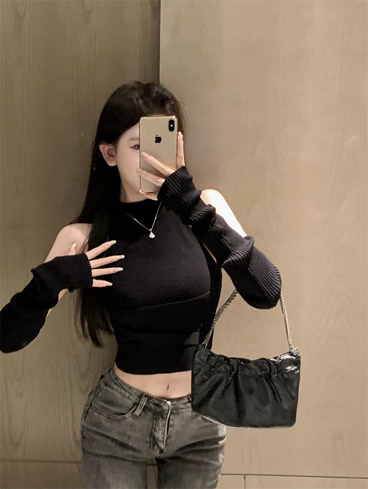 เสื้อครอป + ปลอกแขน สไตล์เกาหลี พร้อมส่งในไทย CN47201