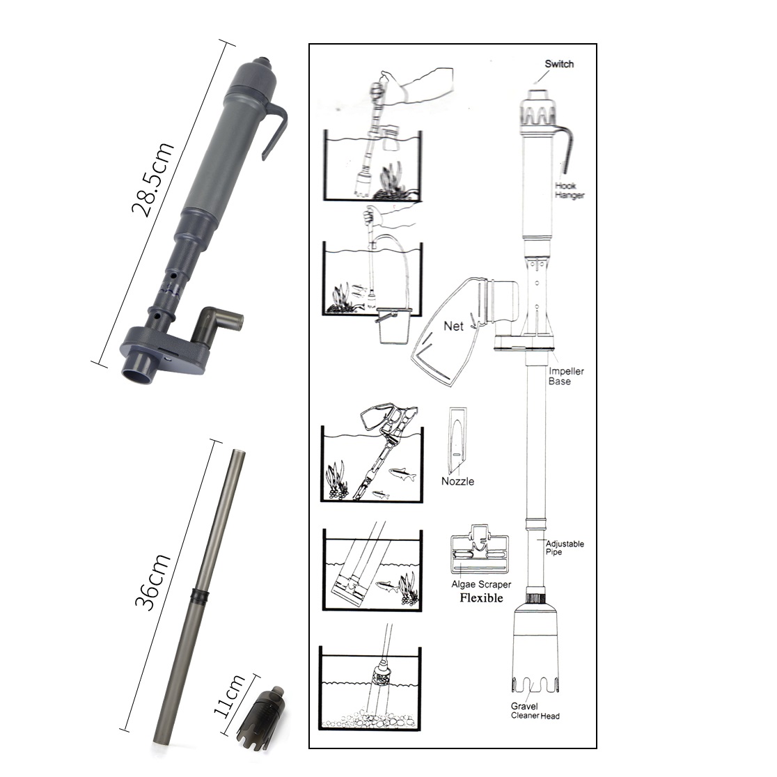 DOPHIN MC-109(ที่ดูดน้ำใส่ถ่าน ที่ดูดขี้ปลา สำหรับดูดตะกอน ขี้ปลา ฝุ่นผง เศษอาหาร เปลี่ยนถ่ายน้ำ)