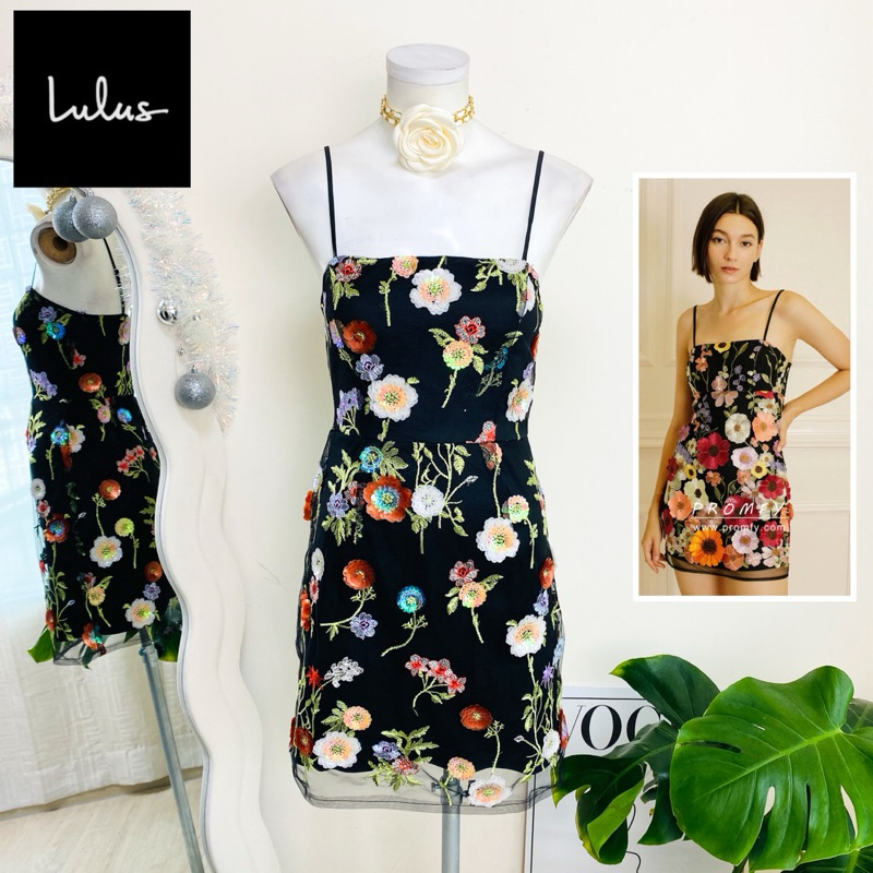 ไซด์ XS แบรนด์ Lulus แท้ 100%🌸เดรส ดอกไม้นูน งานเกล็ดวิบวับ สีดำ ใส่ออกงาน ทรงเข้ารูป เดรสออกงาน ชุดปาร์ตี้(25)