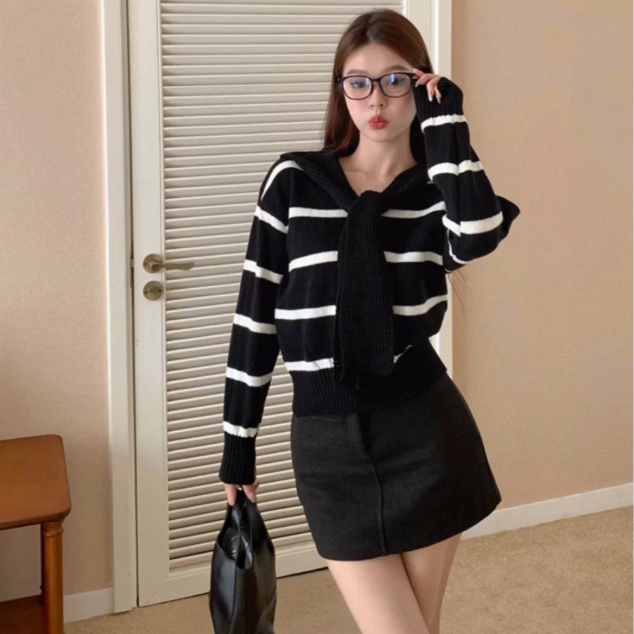 เสื้อไหมพรม สีดำ สไตล์เกาหลี รหัส A344