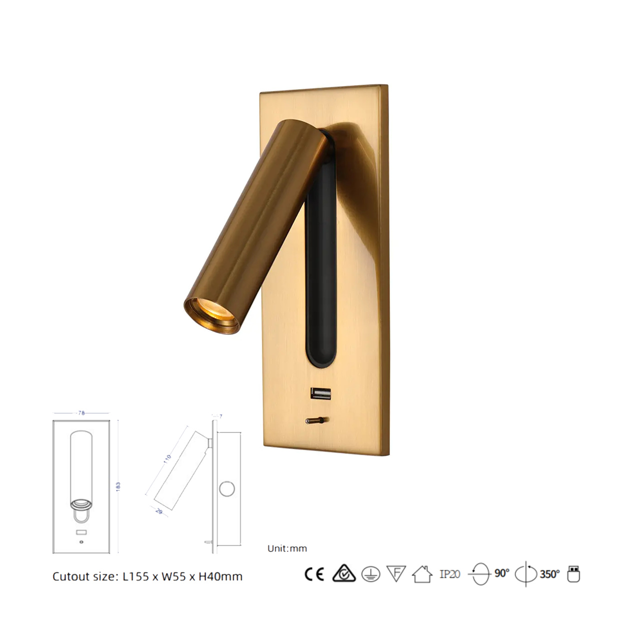 โคมไฟอ่านหนังสือติดผนัง Wall Reading Lamp Metal + Aluminium LED Cree 3W IP20 (KP035)