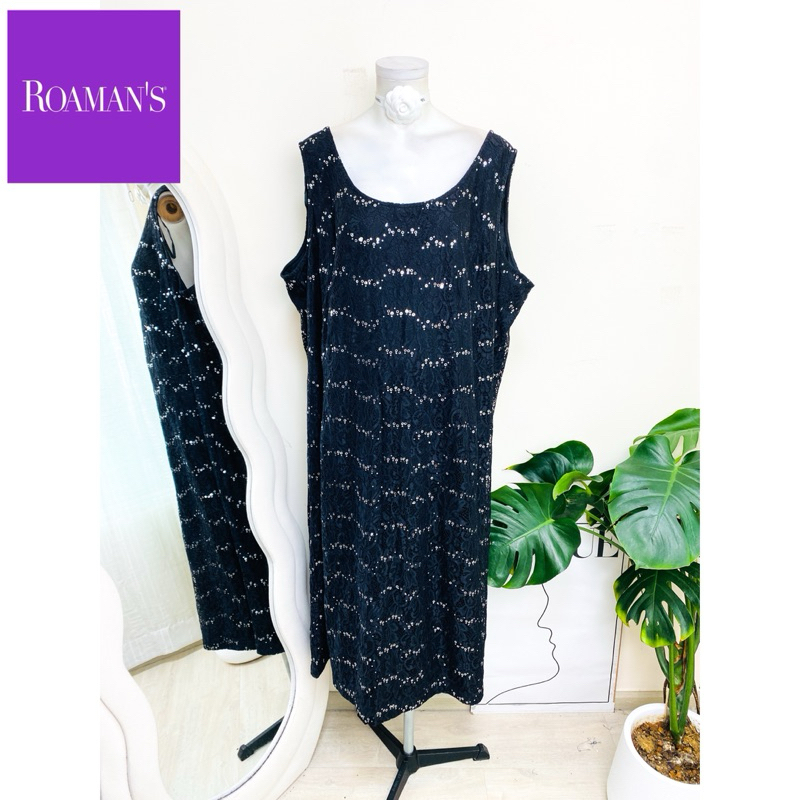 ไซด์ 4XL แบรนด์ Roaman แท้ 100%🌸เดรสยาว ชุดลูกไม้ งานเกล็ดวิบวับ พรีเมี่ยม สีดำ เดรสใส่ออกงาน พร้อมส่ง
