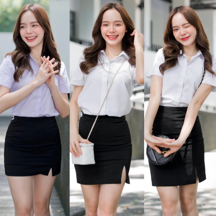 ชุดนักศึกษา ครบเซท เสื้อ+กระโปรงนักศึกษา พร้อมส่ง🚚