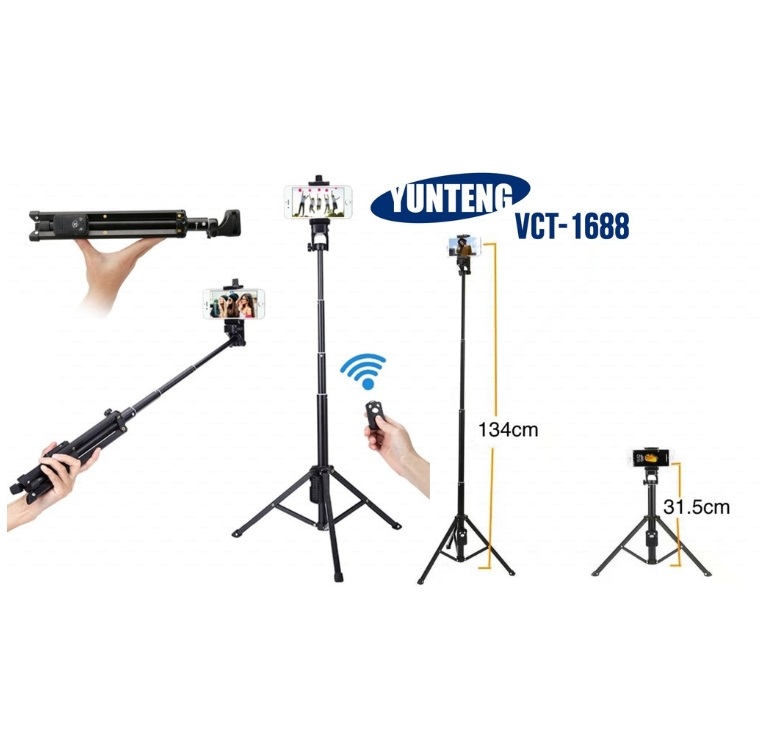 YUNTENG VCT-1688 ของแท้ ชุดขาตั้งกล่องเซลฟี่ พร้อมรีโมทบลูทูธ
