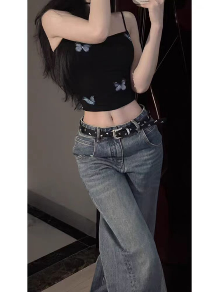 เสื้้อสายเดี่ยว สกีนผีเสื้อ CN8033 พร้อมส่งในไทย