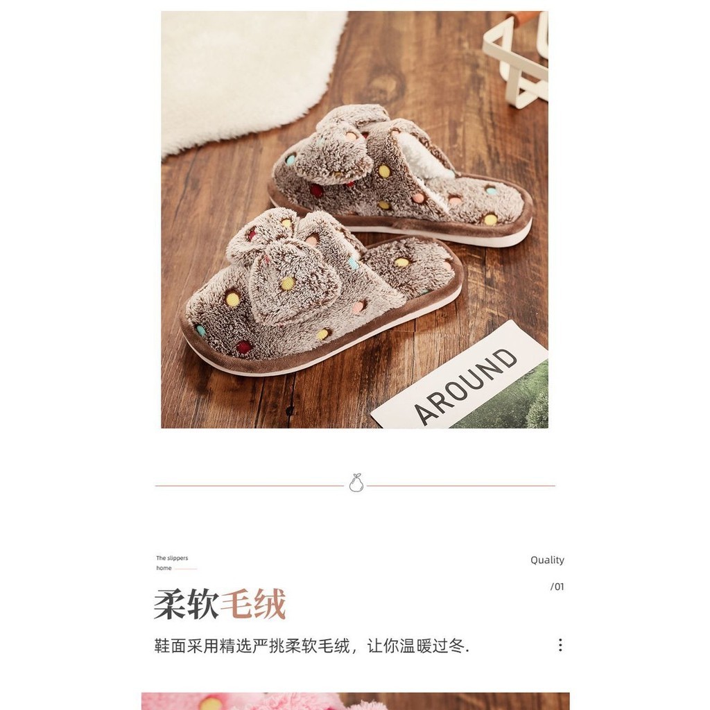 รองเท้าสลิปเปอร์ โบว์จุดพาสเทล รองเท้าเดินในบ้าน กันส้นเท้าแตก พื้นยางกันลื่น (23-40) cm พร้อมส่ง