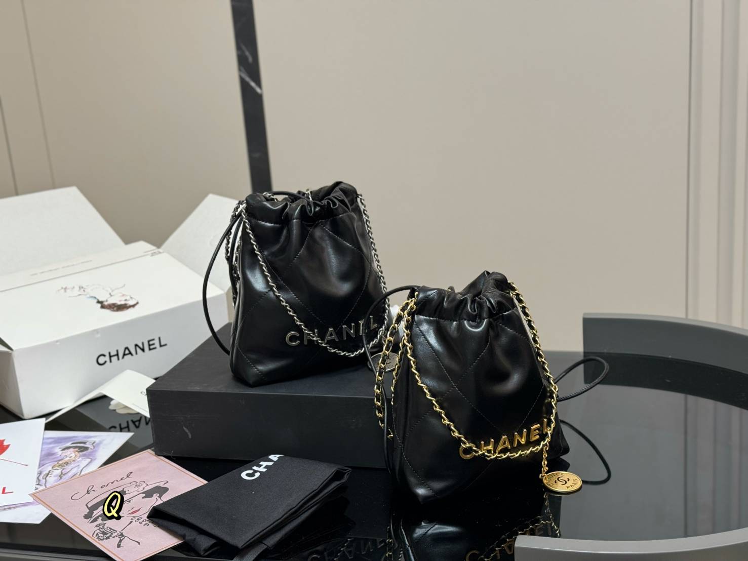 (พรีออเดอร์) กระเป๋าหนังงานเป๊ะ Cha**l ชาแนลมินิ 22 หนัง calf leather ไม่มีโลโก้