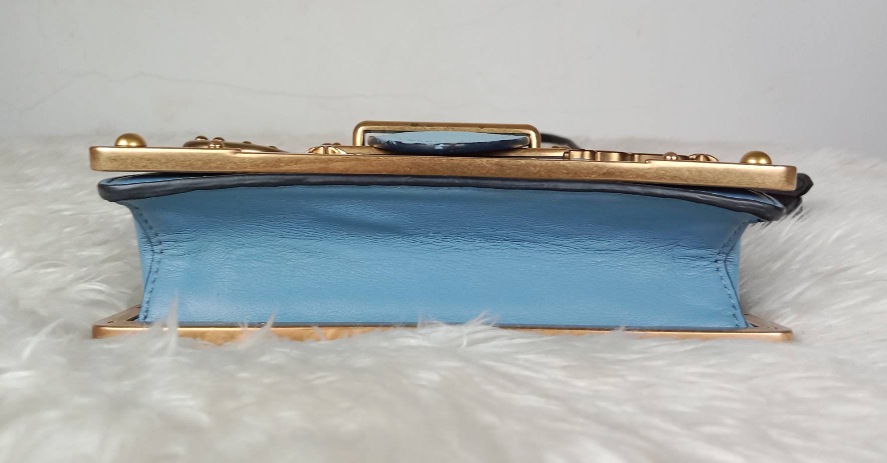 กระเป๋า PRADA Saffiano Shoulder Bag Saffiano leather Blue Gold Auth ar12338A Golden
