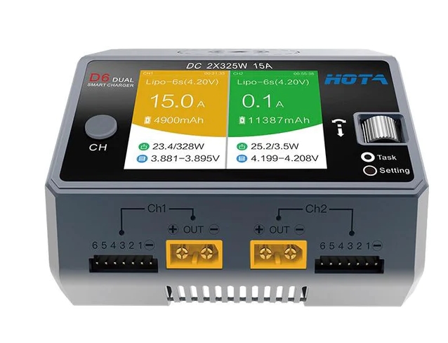 HOTA D6 Dual Channel Smart Charger DC Charge 325Wx2 with wireless charging ชาทได้ 2ก้อนพร้อมกัน