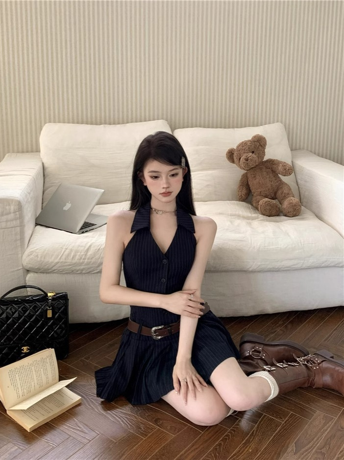 ชุดเดรส แขนกุด กระโปรงจีบรอบ รหัส CN4050