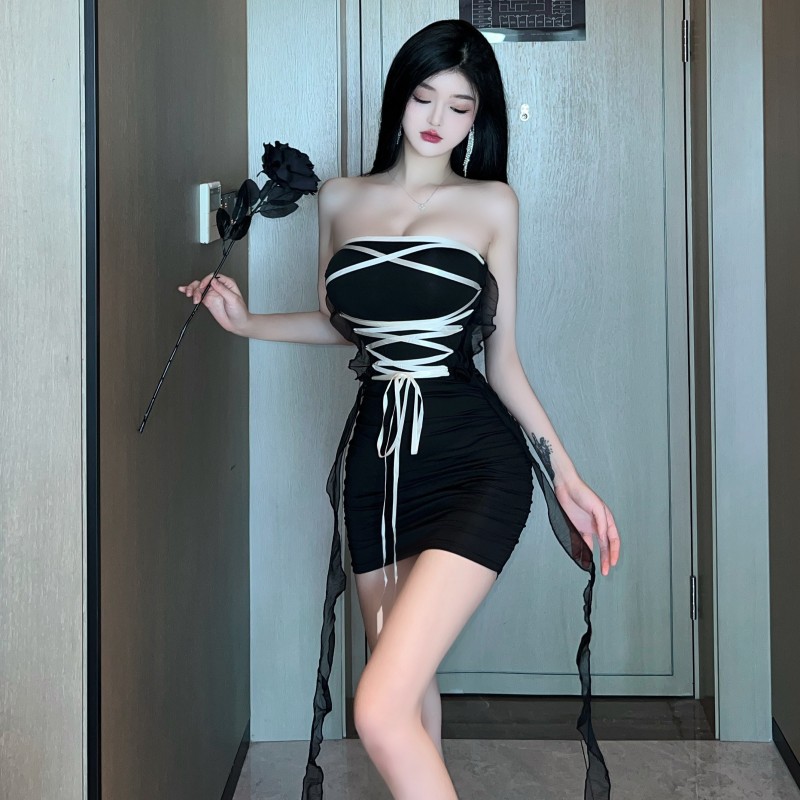 เดรสเกาะอก ถักเชื่อหน้า ฮาโลวีน X5340-P พร้อมส่ง