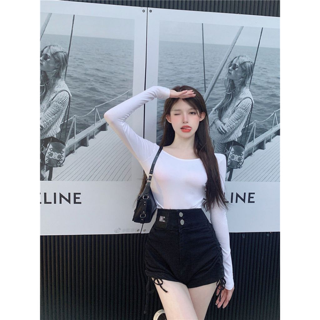 เสื้อยืดแขนยาว เซ็กซี่ของผู้หญิง คอยู CN2199