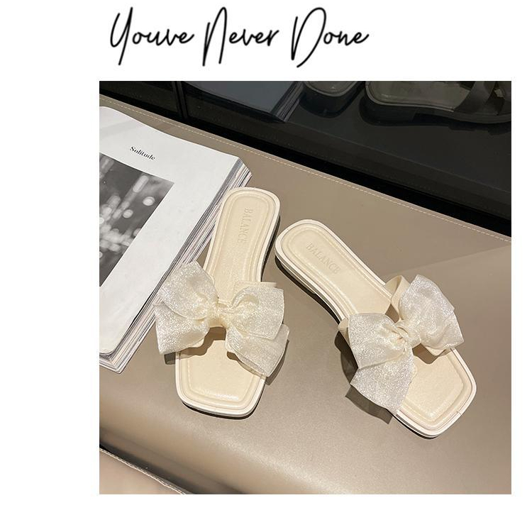 สีเบจ รองเท้าแตะโบว์ เเฟชั่น ผู้หญิง เรียบหรู SH088