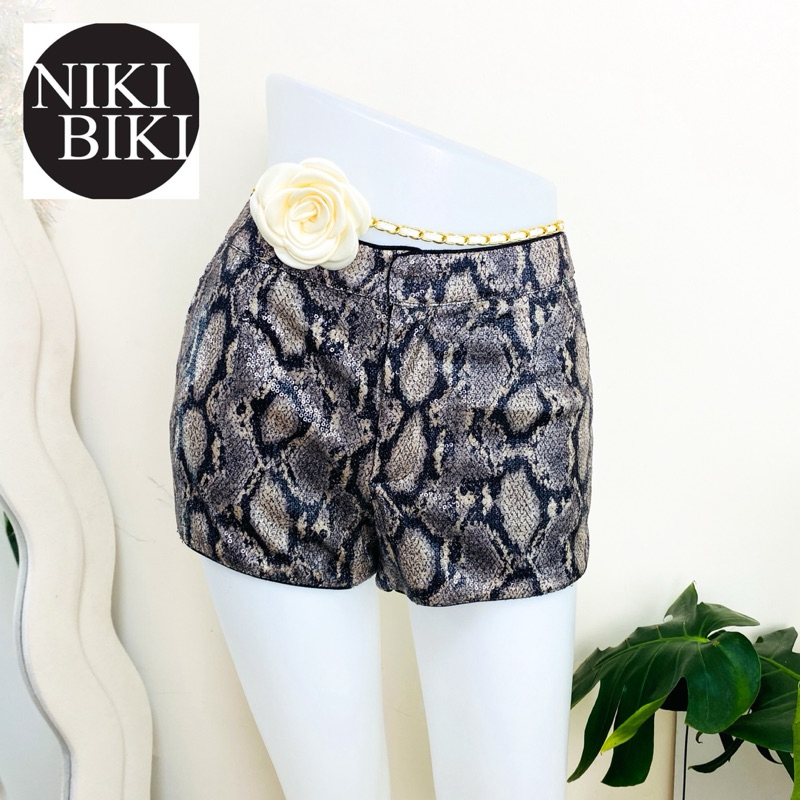 ไซด์ L แบรนด์ Niki แท้ 100%🌸กางเกง เอวสูง งานเกล็ดวิบวับ สีลายงู ใส่ออกงาน ชุดออกงาน ชุดปาร์ตี้