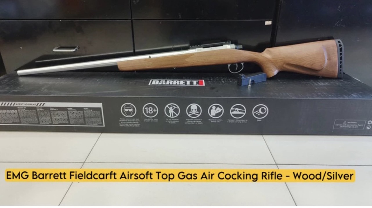 สไนเปอร์แก๊สชักยิง- EMG Barrett Fieldcarft Airsoft Top Gas Air Cocking Rifle - Wood/Silver ไม้แท้