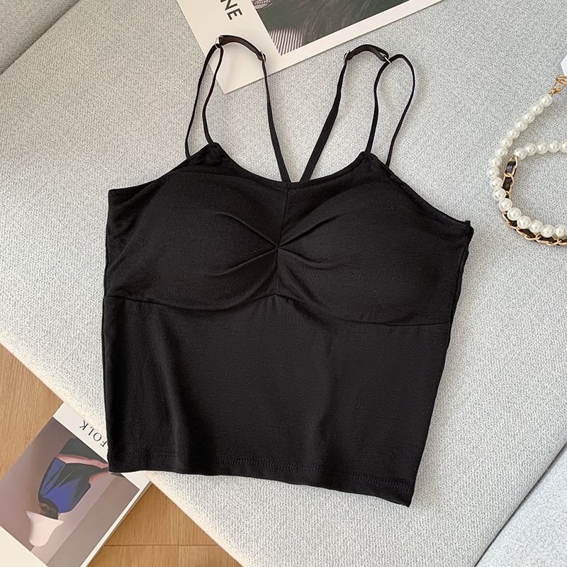 เสื้อครอปสายเดี่ยว เสริมฟองน้ำ มีสีดำ สีขาว สินค้าพร้อมส่ง BB15