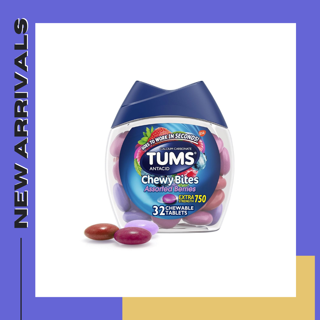 Tums Chewy Bites! Assorted Berries Flavor! 32 Chewable Tablets! เม็ดเคี้ยว บรรเทากรดไหลย้อน