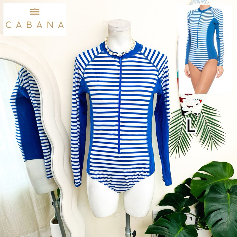 ไซด์ L แบรนด์ CABANA แท้ 100%🌸วันพีช ชุดว่ายน้ำ แขนยาว ซิบหน้า One-piece ทะเล ชายหาด สีฟ้า Beach summer ชุดปาร์ตี้