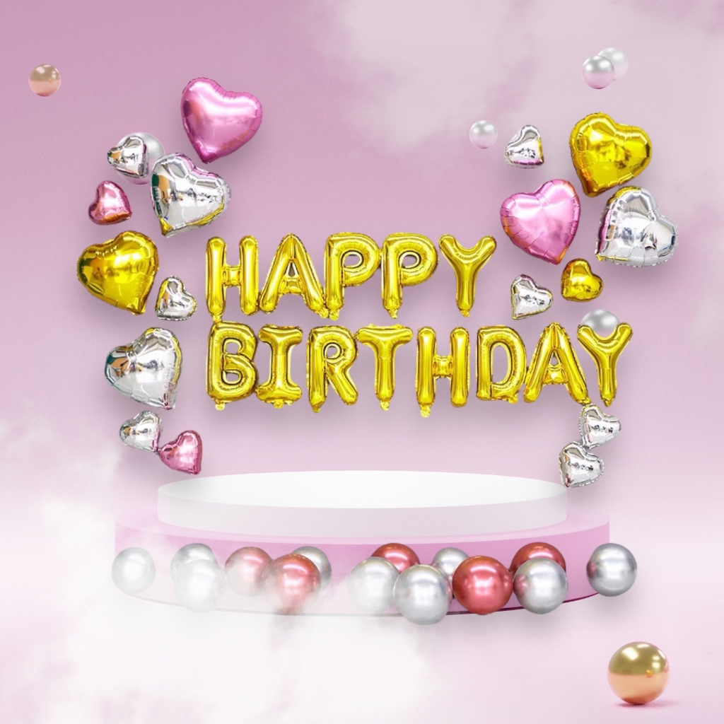 ลูกโป่ง อักษร Happy Birthday เเบบตามรูป ตกเเต่งงาวันเกิด