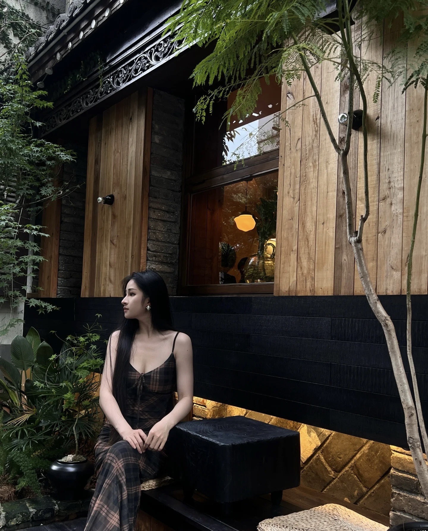 เดรสยาว สายเดี่ยว สก็อต เขียว-น้ำตาล รหัส CN2536