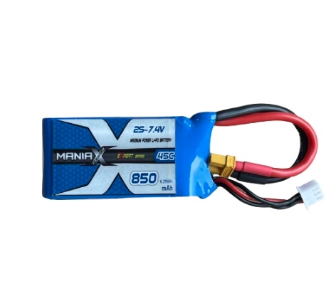 ManiaX 2S 7.4V. 850mAh 45C XT30 plug Lipo battery pack