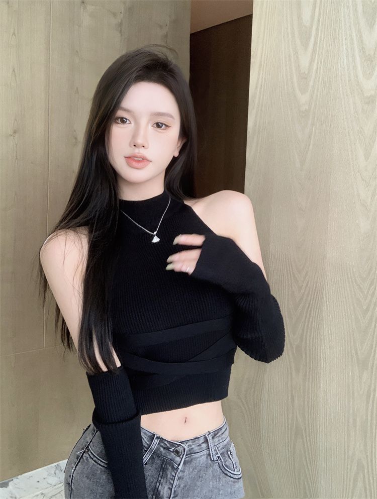 เสื้อครอป + ปลอกแขน สไตล์เกาหลี พร้อมส่งในไทย CN47201