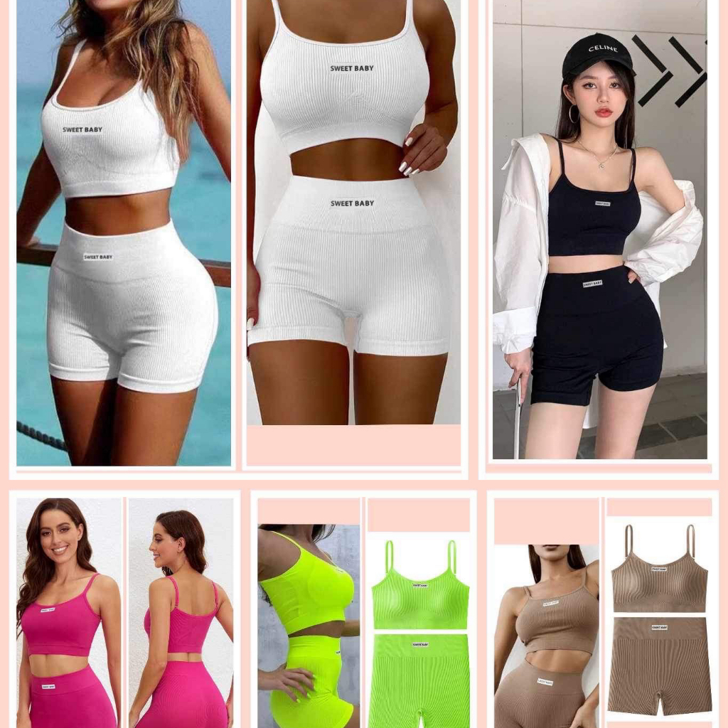 ชุดเซท สปอร์ตบรา เสื้อ+กางเกง พร้อมส่ง
