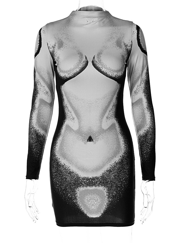 ชุดเดรสแขนยาว คอกลม สลิม เซ็กซี่