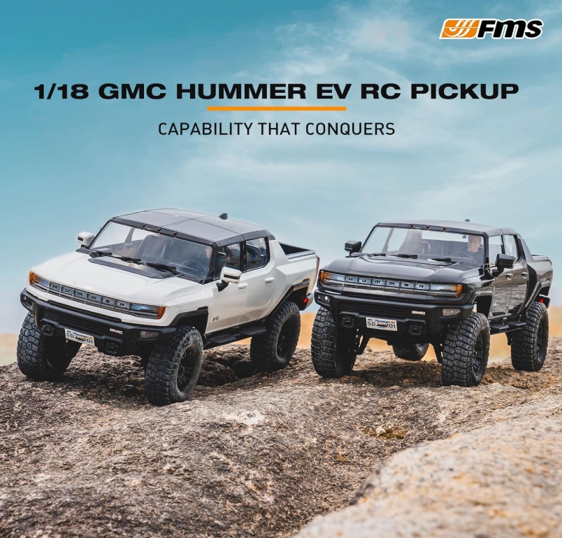 FMS 1:18 FCX18 Hummer EV Pickup Truck RTR รถสเกลสมจริง แบบพร้อมเล่น ขับเคลื่อน 4ล้อ ระบบเกียร์ 2สปีด โช๊ค และ ข้อต่อ เป็นโลหะ มีไฟหน้า ไฟท้าย ไฟเบรค