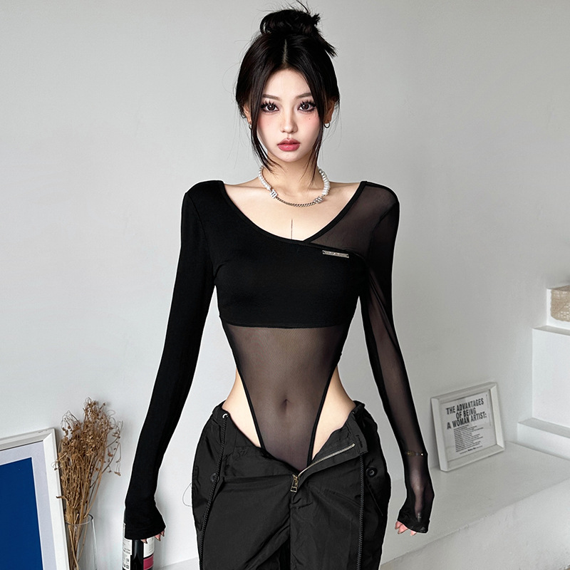 เสื้อบอดี้สูท ซีทรู แขนยาว พร้อมส่งในไทย รหัสCN5079