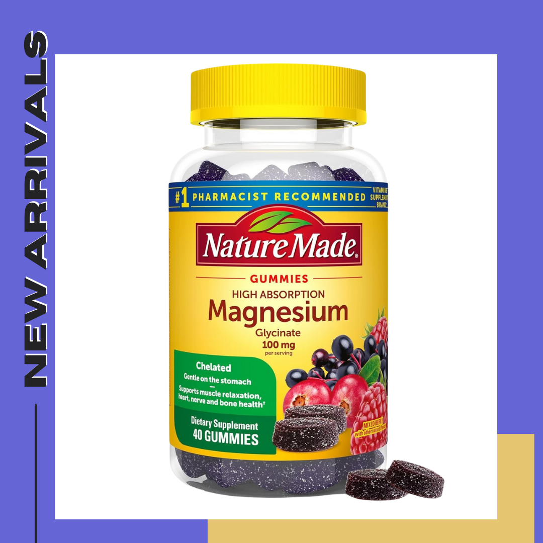 แมกนีเซียมไกลสิเนต Nature Made High Absorption Magnesium Glycinate Gummies 100 mg per Serving, 40 Magnesium Gummies, 20 Day Supply