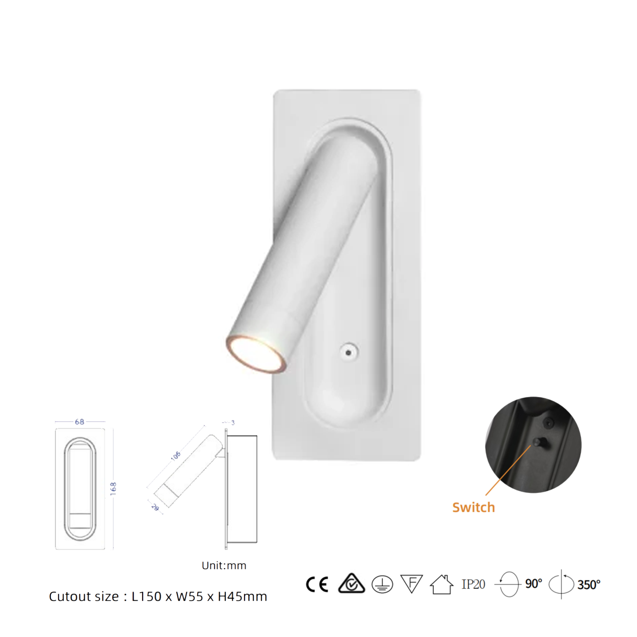 โคมไฟอ่านหนังสือติดผนัง Wall Reading Lamp Metal + Aluminium LED Cree 3W IP20 (KP040)