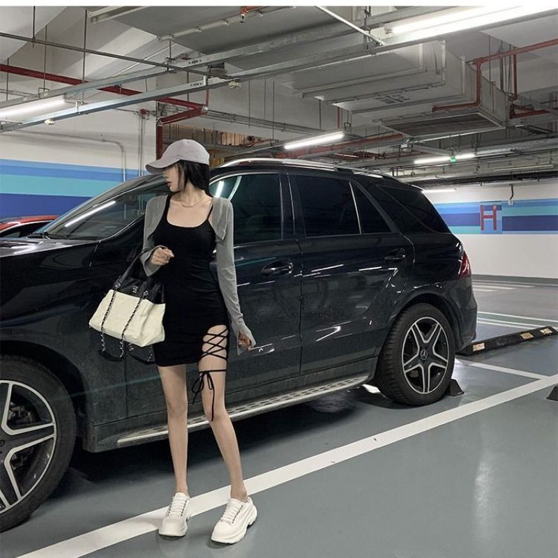 เดรสสั้น สายเดี่ยว ถักขา CN2578