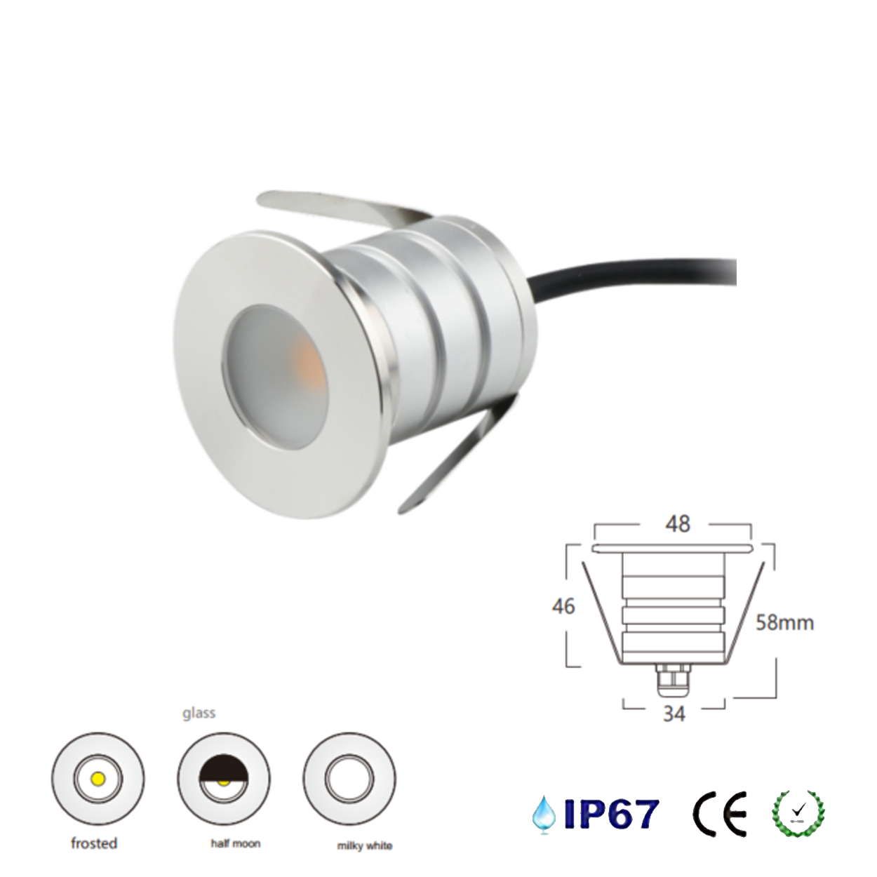 โคมไฟฝังพื้น Inground Up light Round 304 Stainless Steet + Aluminum lamp body LED 3W DC12V-24V IP67