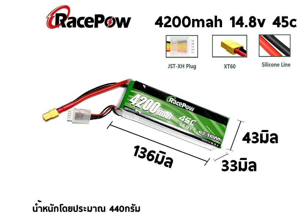 แบตเตอรี่ RacePow 4S 14.8V 1500mah 120C / 2800mah 35C / 4200mah 5200mah 45C XT60 แบตแรงใช้ดี