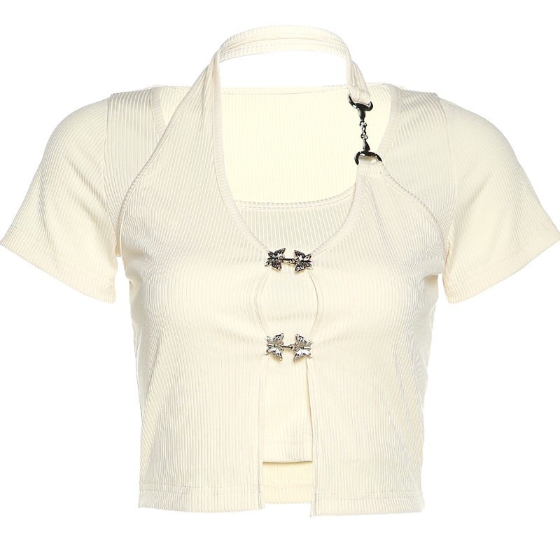 เสื้อยืดแขนสั้น แต่งสายโซ่ สไตล์เกาหลี CN1193