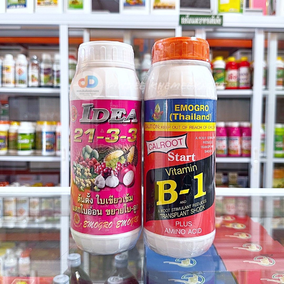 (ชุด2ขวด)ปุ๋ยน้ำ 21-3-3 ขนาด 1 ลิตร ต้นตั้ง ใบเขียวเข้ม แตกยอด อ่อนแตกใบอ่อน+วิตามินบี-1 (VitaminB-1) #ช่วยรากแตกพืชดี