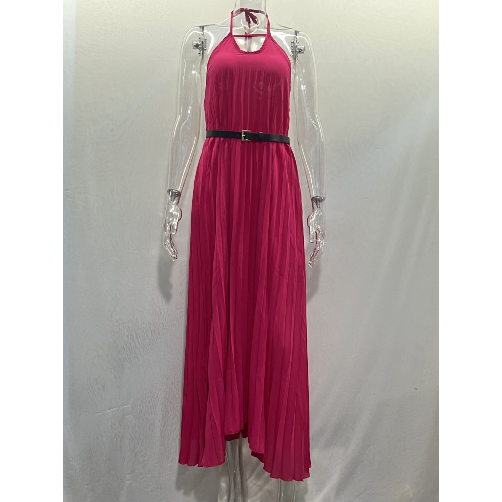 เดรสยาว อัดพลีท แถมฟรี เข็มขัด รหัส C710