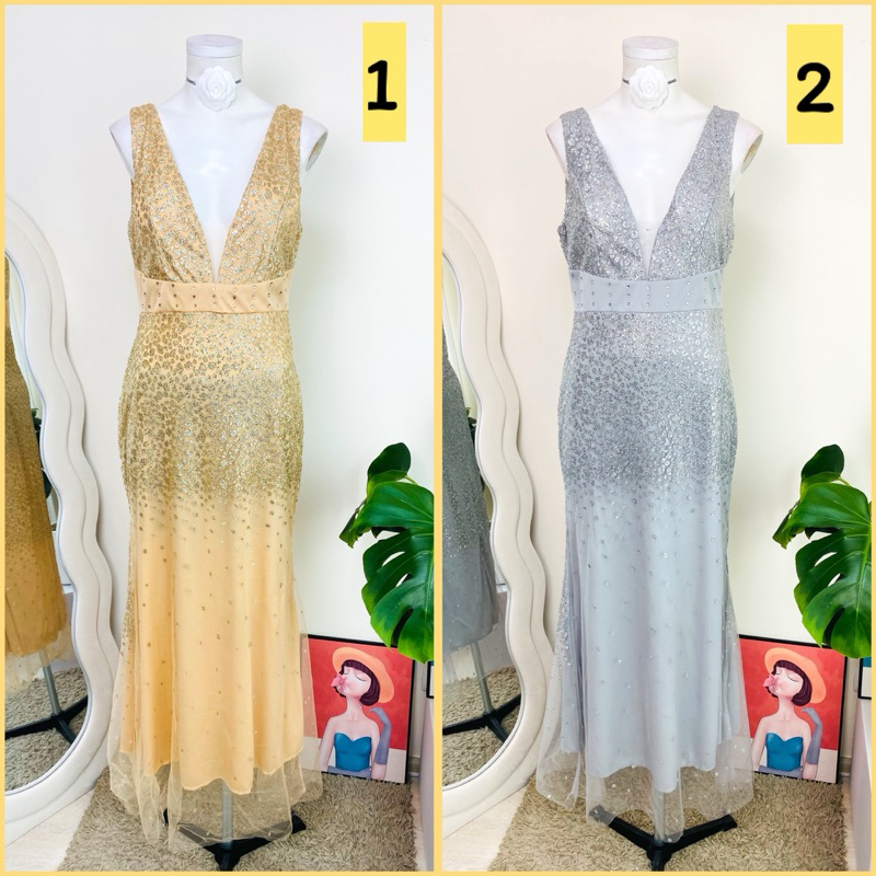 ไซด์ M-L .made in USA 🌸Maxi dress เดรสยาว งานเกล็ดวิบวับ กริตเตอร์ ทรงเข้ารูป เดรสออกงาน ชุดปาร์ตี้