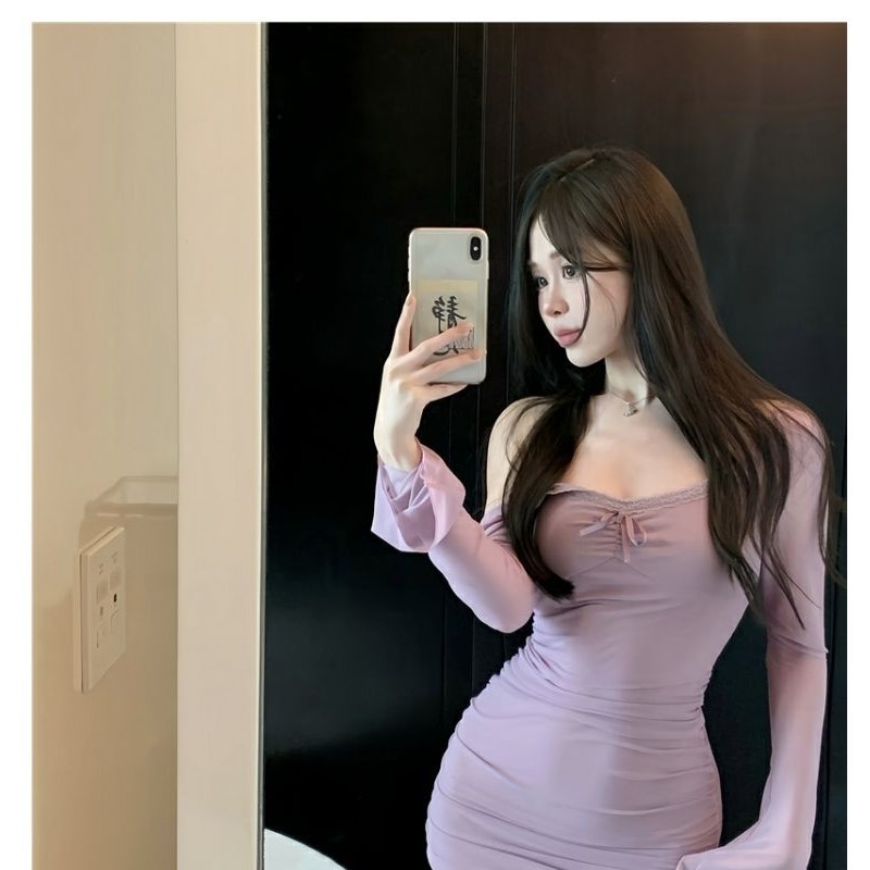 เดรส แขนกระดิ่งซีทรู มีซับใน พร้อมส่ง CN2395