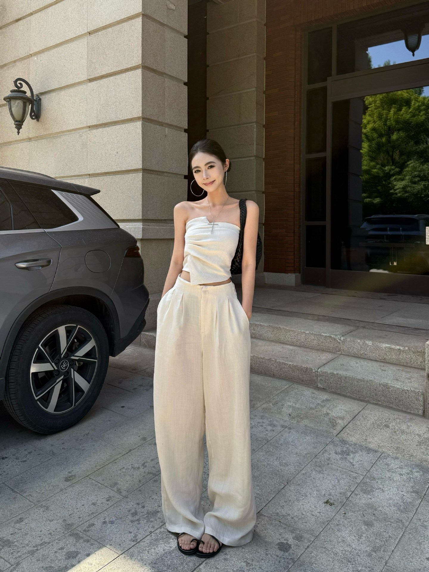 ชุดเซท เสื้อ+กางเกงขายาว สีขาว Set7064 พร้อมส่ง