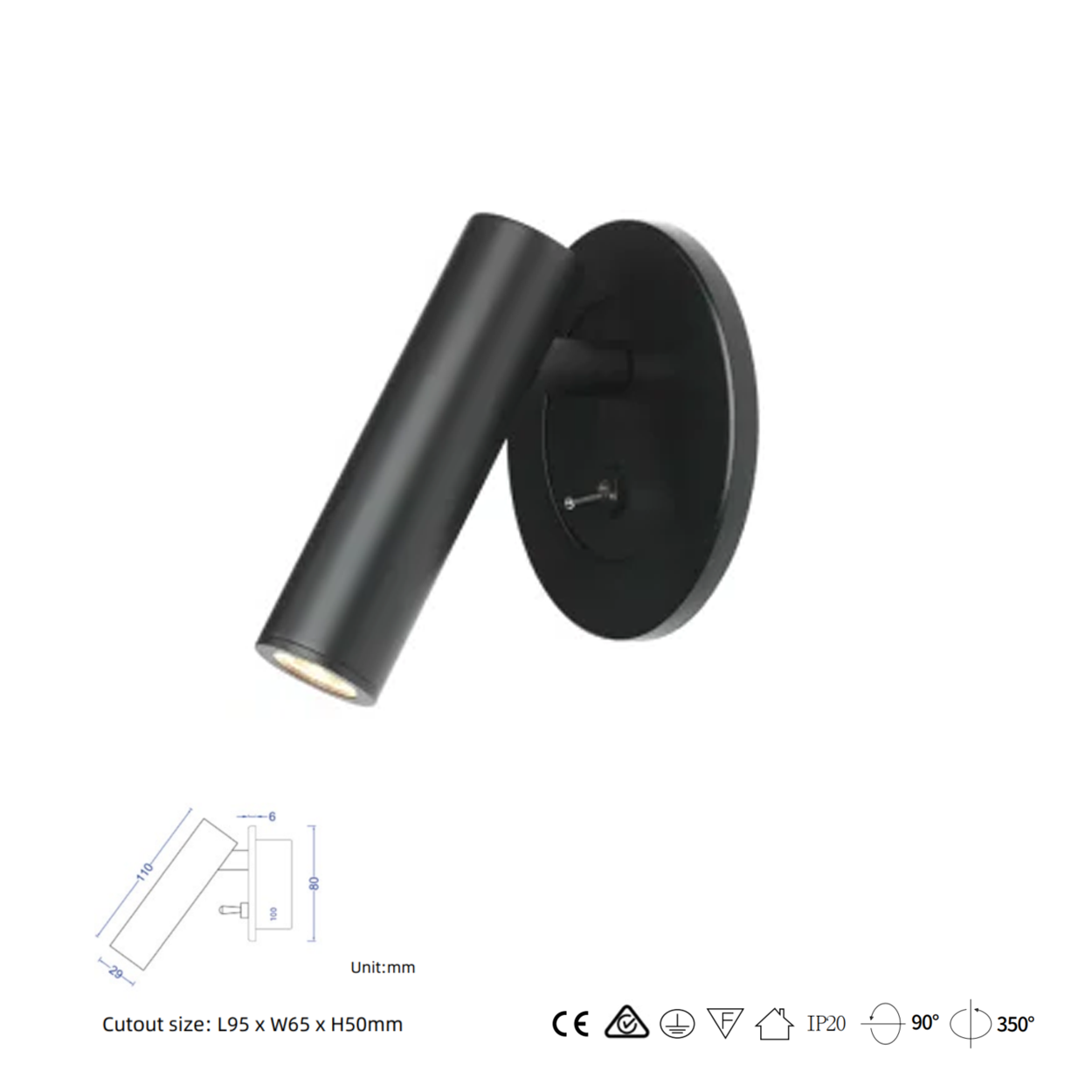 โคมไฟอ่านหนังสือติดผนัง Wall Reading Lamp Metal + Aluminium LED Cree 3W IP20 (KP030)