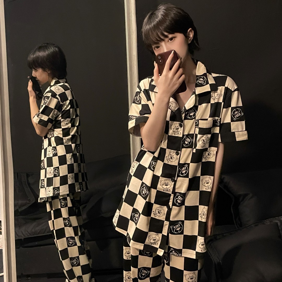 ชุดนอน ขายาว ตารางหมี SL028