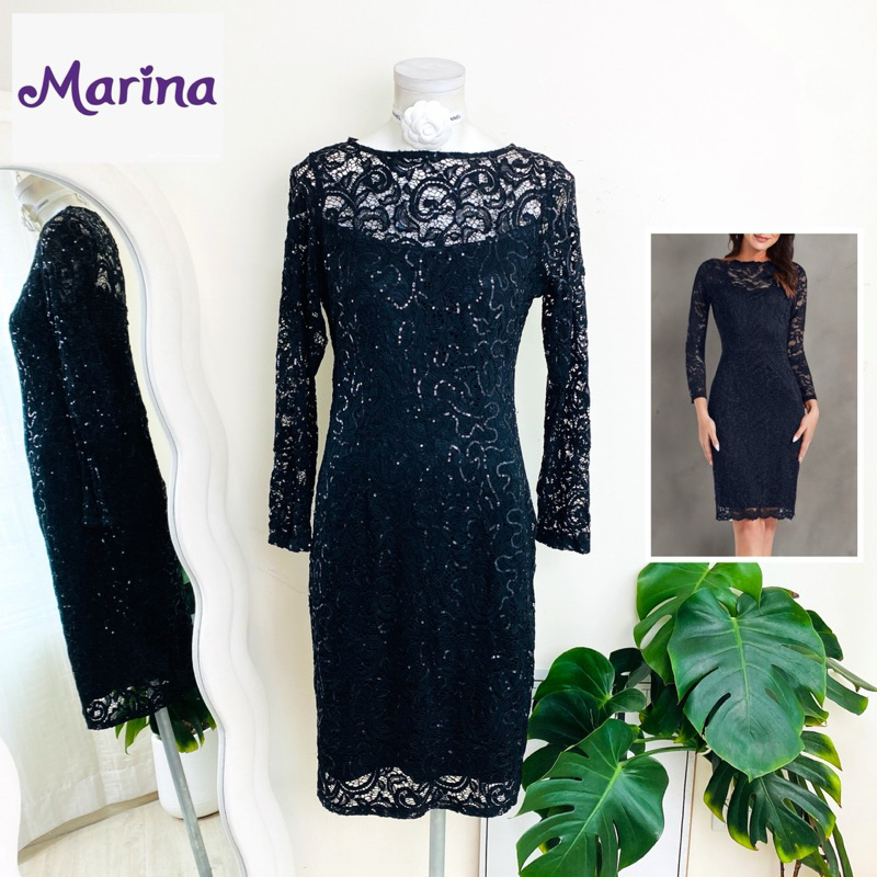 ไซด์ M แบรนด์ Marina แท้ 100%🌸เดรส ซีทรูช่วงอก งานเกล็ดวิบวับ พรีเมี่ยม สีดำ เดรสลูกไม้ เดรสใส่ออกงาน พร้อมส่ง