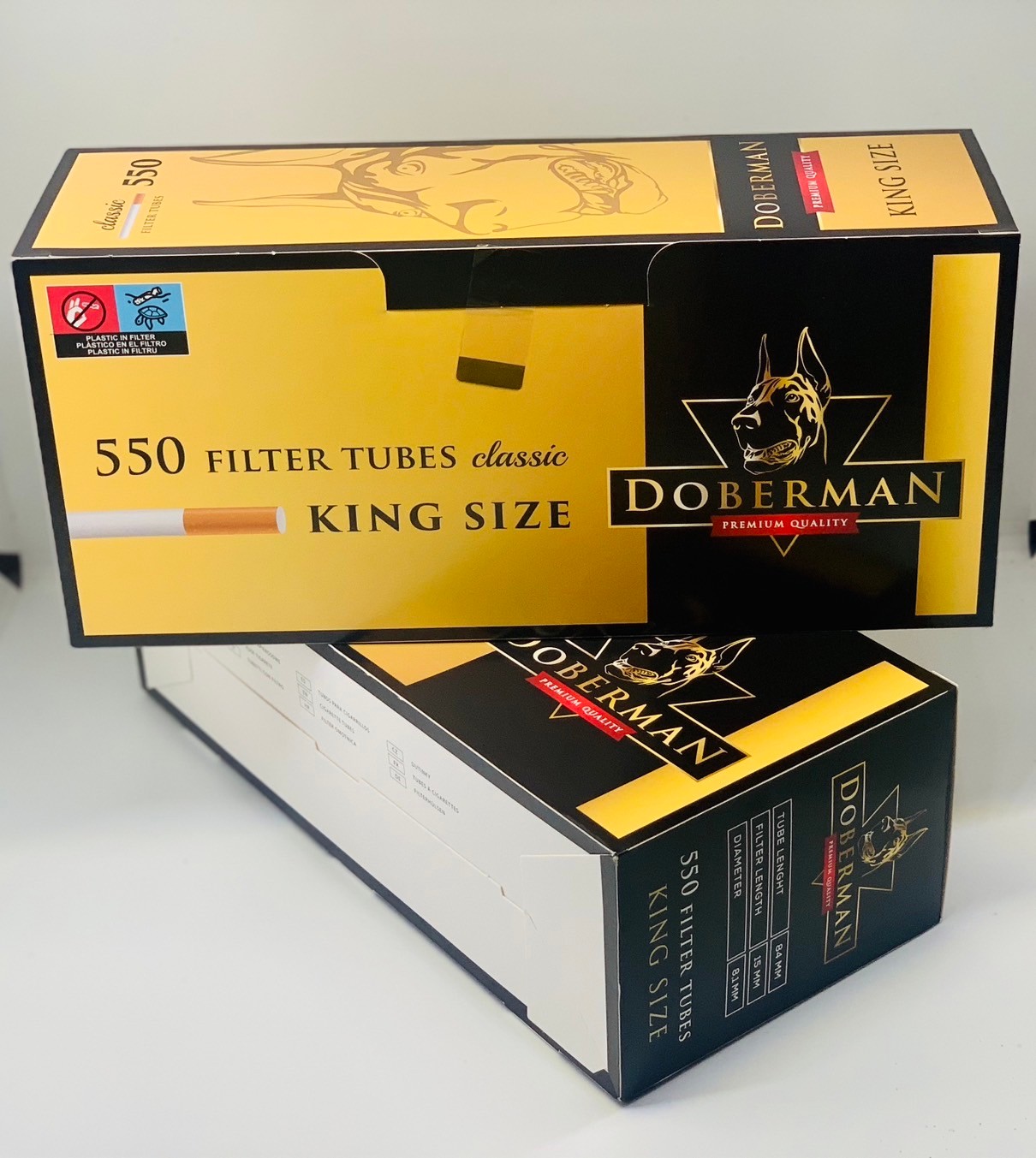 Doberman 2 กล่อง ก้นกรองบุหรี่ รุ่นร้อน รวม 1,100 มวน ความยาว 15 มม.