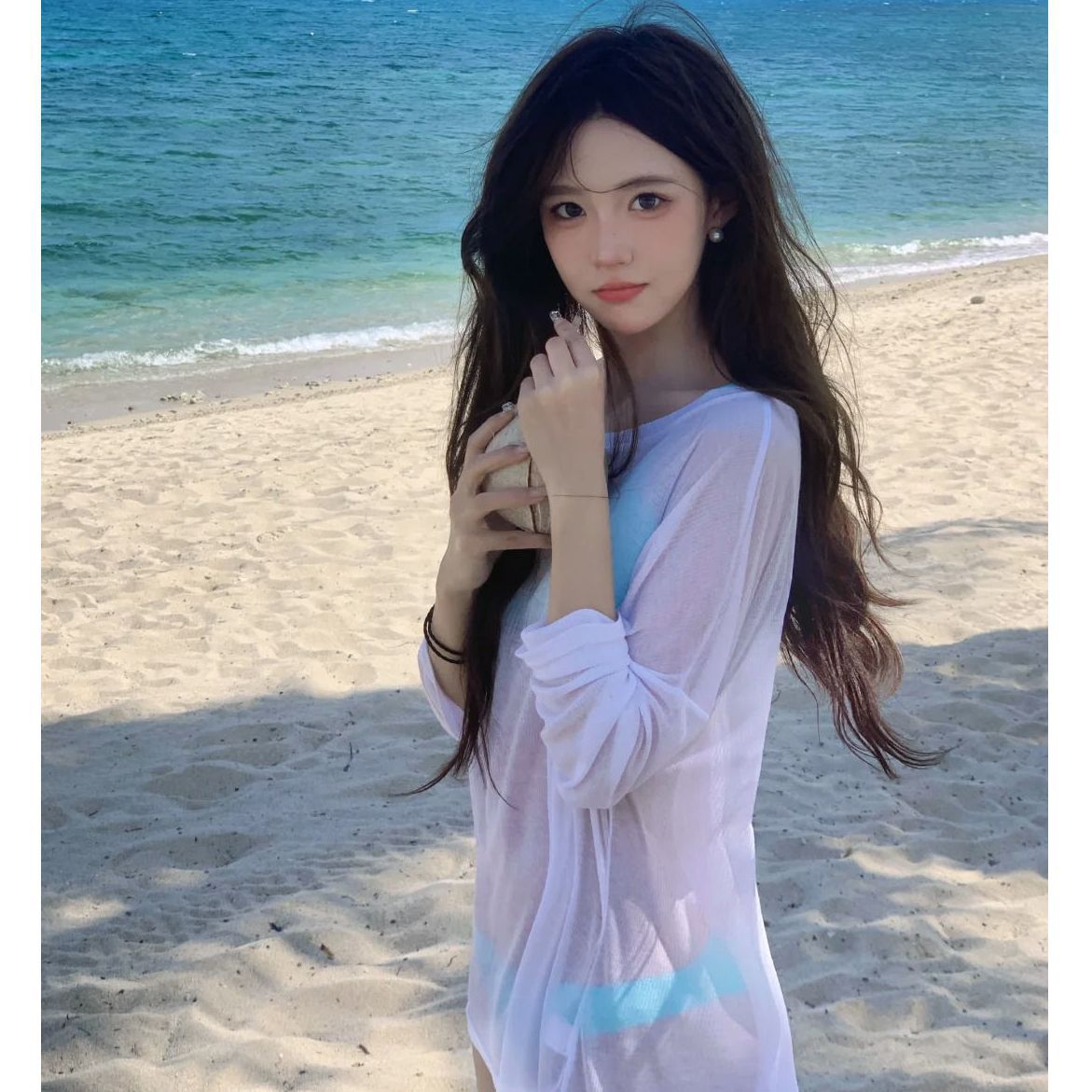 เสื้อคลุมบิกินี่ เสื้อแขนยาวบาง ซีทรู เซ็กซี่ พร้อมส่งในไทย CN2673