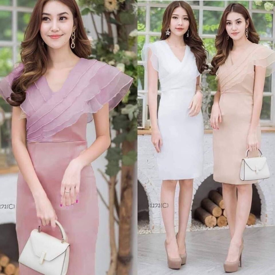 ชุดเดรส ชุดใส่ออกงานงานแต่ง งานบุญ งานบวช ผ้าสวยทรงเป๊ะ (WD031,WD032)