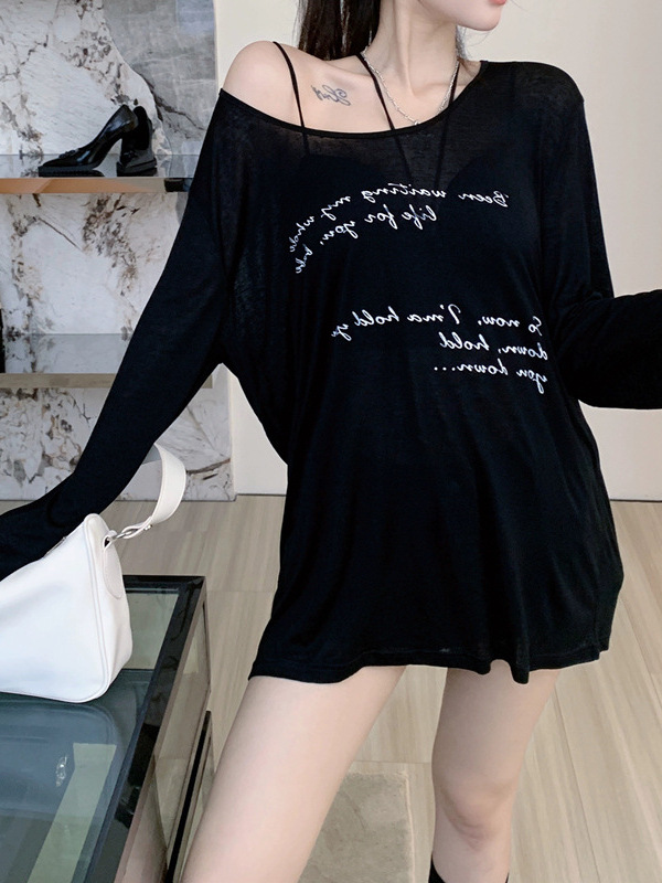 เสื้อแขนยาว ซีทรู บาง พิมพ์ลายตัวอักษร พร้อมส่งด่วนในไทย