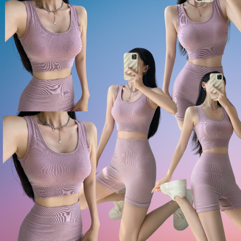 ชุดเซทสปอร์ตบรา ชุดออกกำลังกาย ชุดโยคะ เสื้อ+กางเกง เซท 2 ชิ้น (รหัส SP045/SP046)